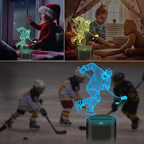 Hockey Stuff Gifts for Kids Boys, Ice Hockey Player 3D Lamp LED Night Light for Boys Men Bedroom Decor, Hockey Accessories Gifts for Sports Fan