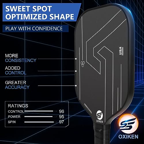 OXIKEN 16mm Pickleball Paddles, 2023 USAPA Approved, Frosted Carbon Fiber Surface (CFS), Polypropylene Lightweight Honeycomb Core with Cover Case Black, Ideal for Intermediate and Professional Players