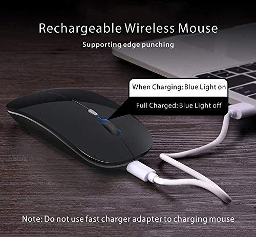 Uciefy Q5 Slim Rechargeable Wireless Mouse, 2.4G Portable Optical Silent Ultra Thin Wireless Computer Mouse with USB Receiver and Type C Adapter, Compatible with PC, Laptop, Notebook, Desktop Black