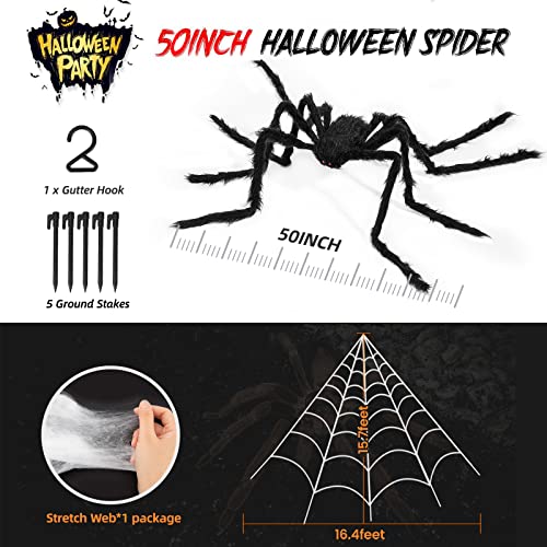 Bswalf Spider Webs Halloween Decorations Outdoor, 16.4 x 15.7 ft Triangular Spider Web + 50‘’ Scary Giant Spider, 20 g Stretch Cobwebs Outdoor Halloween Decorations for Outside Yard Garden Lawn Party