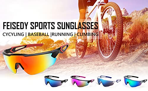 FEISEDY Sports Sunglasses, with 5 Lenses for Men Women, TR90 Lightweight, Baseball Cycling Motorcycle Running Golf B2940