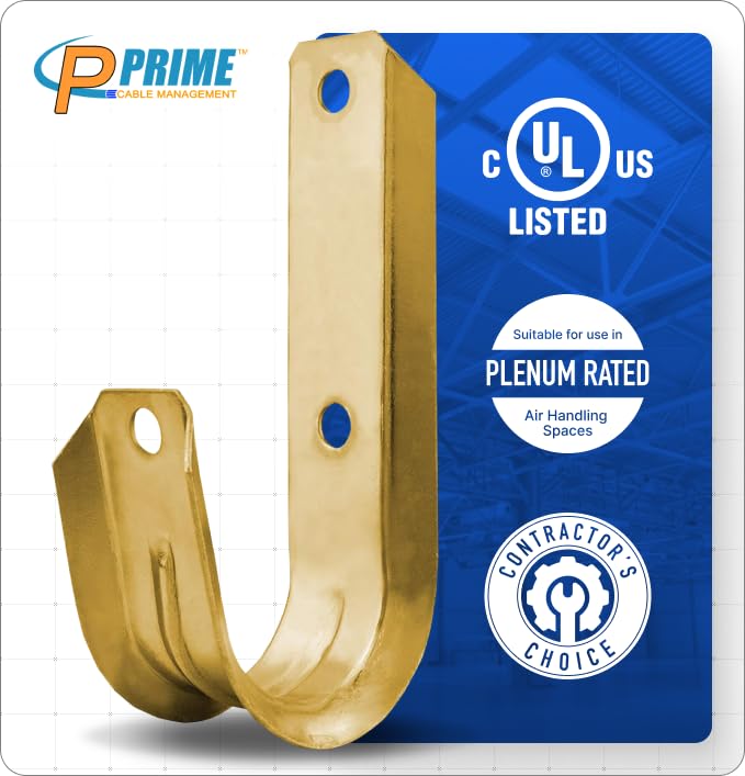 Prime Cable Management 1 5/16 Inch Heavy Duty Metal Cable & Wire Support J-Hook Hangers for Wall Mounting & Attaching to Vertical Surfaces for Cable & Wire Management