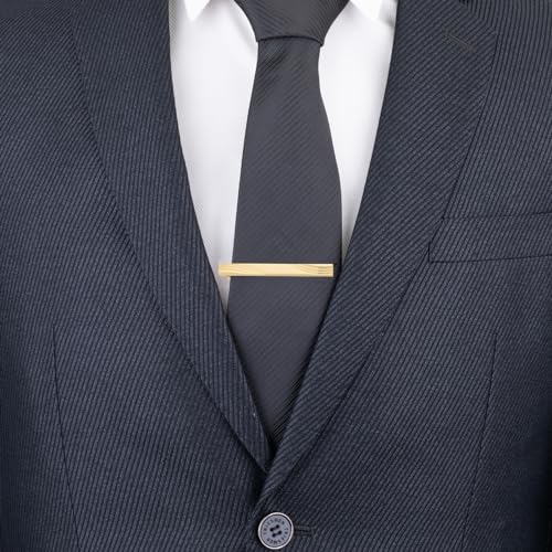 Dannyshi Tie Clips for Men, Black Gold Silver Tie Bar clip Set Gift for Groom Husband Boyfriend (01)
