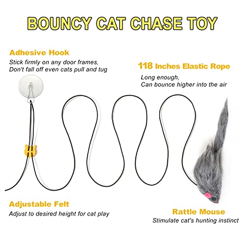 MintCat 2PCS Door Hanging Cat Toy, Interactive Cat Toys for Bored Indoor Adult Cats, Home Alone Cat Toys Self Play, Cat Door Toy with Adhesive Hooks, Cat Exercise Stimulation Kitten Toys with Mouse