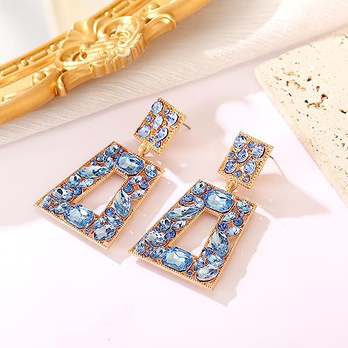 Canboer Gold Rhinestone Rectangle Dangle Earrings Sparkly Geometric Drop Statement Earrings Hypoallergenic for Women Party Prom