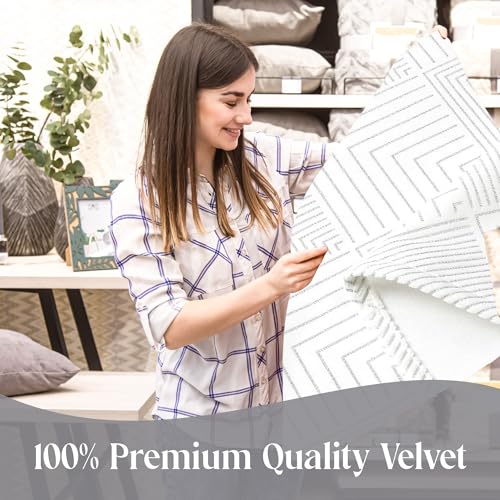 Majestic Giftware Velvet Tablecloths for Rectangle Tables | (60/90) - TC1407 Silver Geometric Print Hem Stitch Dining Table Cover | Decorative Washable Rectangle Tablecloth for Kitchen, Dinning, Party