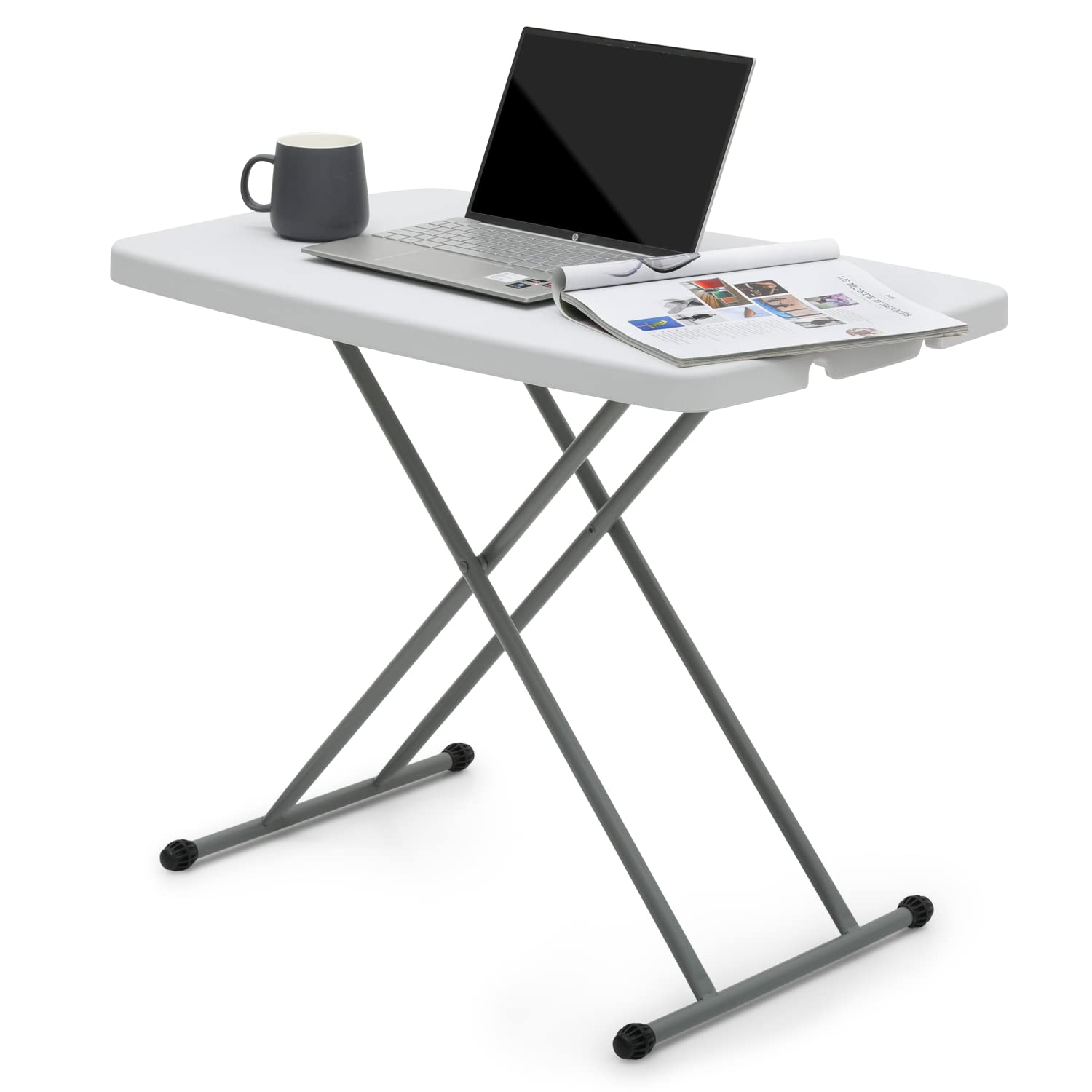 MoNiBloom TV Tray Folding Table 30" Height Adjustable, Portable Indoor/Outdoor Picnic Partiestable and Laptop Square White Small Table with X Legs