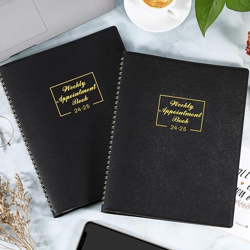 2024-2025 Weekly Appointment Book - Daily Hourly Planner from July 2024 - June 2025, 8.4" x 10.6", 15-Minute Interval, Flexible Leather Cover - Black