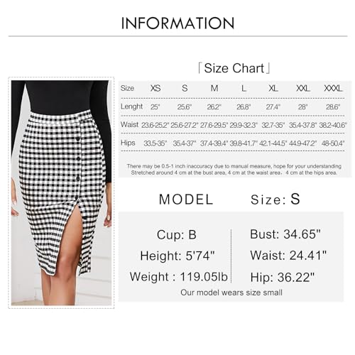 Byinns Women's 2024 High Waist Pencil Skirt Button Slit Work Skirts Plaid Business Bodycon Midi Skirt Knee Length