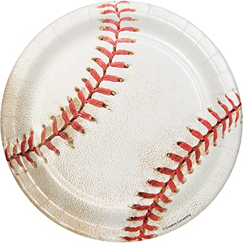 Creative Converting 8 Count Sports Fanatic Baseball Sturdy Style Paper Lunch Plates, 7", White