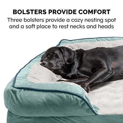 Furhaven Cooling Gel Dog Bed for Large Dogs w/ Removable Bolsters & Washable Cover, For Dogs Up to 95 lbs - Plush & Velvet Waves Perfect Comfort Sofa - Celadon Green, Jumbo/XL, 40.0" x 32.0"x 9.5"