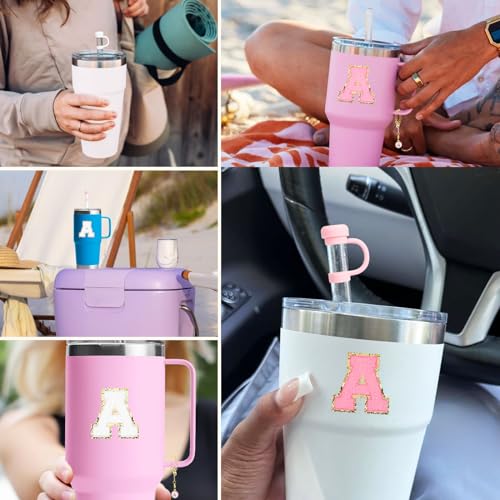 BABORUI 6Pcs Cup Accessories for Yeti Tumbler Straw Cover Cap for Yeti Water Bottles, Initial Charm, Letter Cup Stickers for Yeti(X)