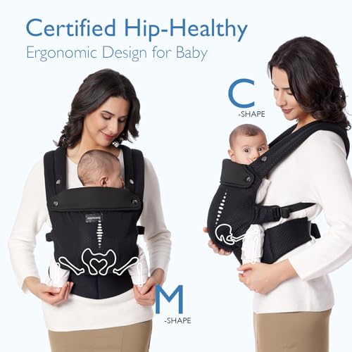 Momcozy Breathable Mesh Baby Carrier, Ergonomic and Lightweight Infant Carrier for 7-44lbs with Enhanced Lumbar Support, All Day Comfort for Hands-Free Parenting, Air Mesh-Black