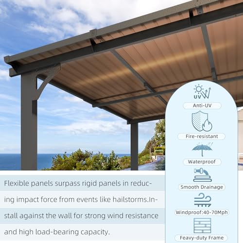 AECOJOY 20' x 12' Gazebo in White, Large Wall Mounted Gazebos on Clearance, Outdoor Patio Lean to Gazebo Metal Awnings for Decks,Patio, Porch, Backyard and More