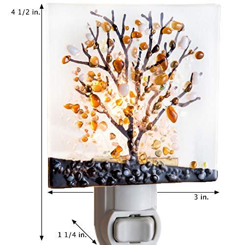 J Devlin Glass Art Stained Glass Night Light, Autumn, Fall Tree, Nature, Cabin, Plug in nightlight for Bedroom/Bathroom/Stairway/Hallway Home Decor NTL 159-1