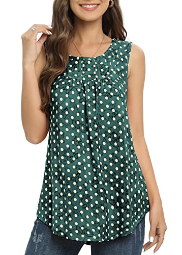 SUNNEGOO Women's Sleeveless Tank Tops Printed Pleated Loose fit Casual Sleeveless Blouse Shirt Flare Tunic Tank Tops for Women Summer
