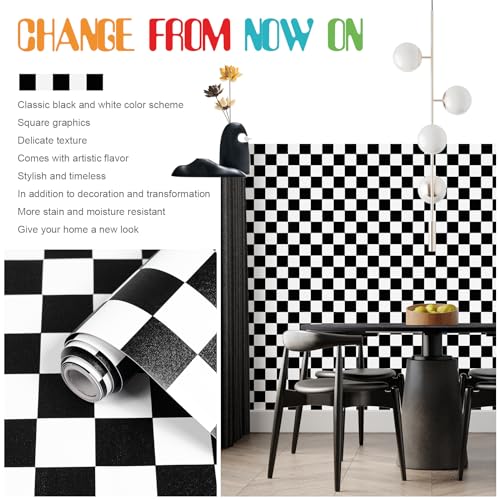 Amiya Black and White Wallpaper Peel and Stick Houndstooth Modern Contact Paper 17.3" x 80" Self Adhesive Removable Vinyl Wallpaper for Cabinets Bedroom Living Room Bathroom