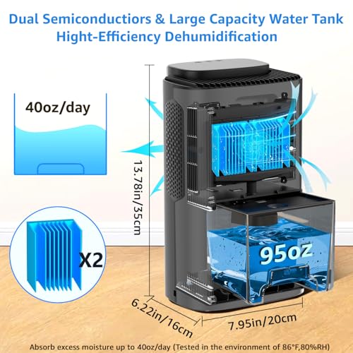 Dehumidifier,95 OZ Water Tank, (850 sq. ft) Quiet Dehumidifier for Basement, Bathroom, RV, Closet, Bedroom with Auto Shut Off, Sleep Mode,7 Colors LED Light, Dehumidifiers for Home (Black）