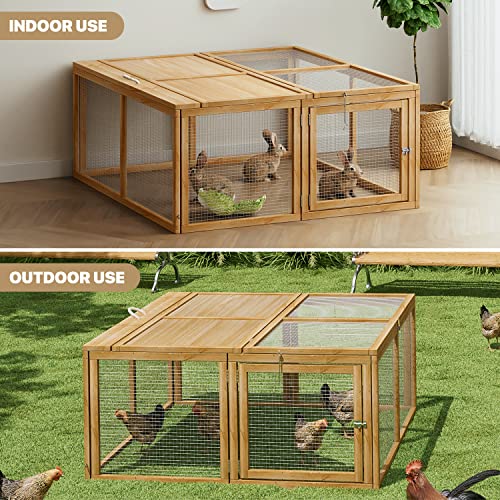 MoNiBloom Portable Chicken Run Rabbit Hutch Folding Chicken Cage Hen Coop for Indoor/Outdoor, Top and Side Opening Doors Small Animal Pet Playpen No Assembly Required Poultry Cage 45.5 x 42.5 x 20 in