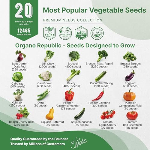 20 Vegetable Seeds Variety Pack - 12465+ Non-GMO Heirloom Seeds for Planting Vegetables and Fruits in Individual Seed Packets, Home Survival Garden Seeds for Hydroponic, Indoor and Outdoors Gardening