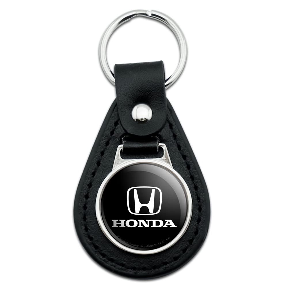 GRAPHICS & MORE Black Leather Honda Logo Keychain