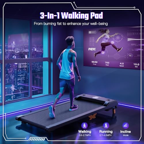 SERVFIT Walking Pad, Under Desk Treadmill with Incline, 3 in 1 Portable Walking Treadmill with Remote Control, LED Display, Hidden Safety Switch, Mini Walking Jogging Machine for Home Office