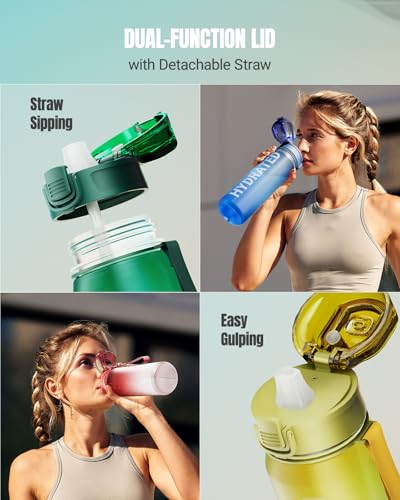 Sahara Sailor Water Bottle with Straw, 32oz Motivational Water Bottles with Time Marker, Sports Water Bottle with Silicone Spout, Tritan, BPA Free, Leakproof Bottle with Wide Mouth