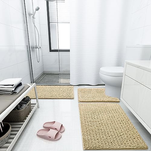 Arotive Luxury Chenille Bathroom Rug Mat, Extra Soft Thick Absorbent Shaggy Bath Rugs, Non-Slip Machine Wash Dry Plush Bath Runner Mat for Bathroom, Shower, and Tub (60"x24", White)