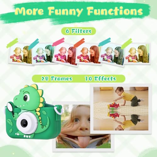 Envyvip Dinosaur Toys Camera for Kids Boys Age 3-8, Toddler Kids Digital Camera Christmas Birthday Gifts for 3 4 5 6 7 8 Years Old Boy, Cute Selfie Video Camera, HD 1080P, 32GB SD Card Included