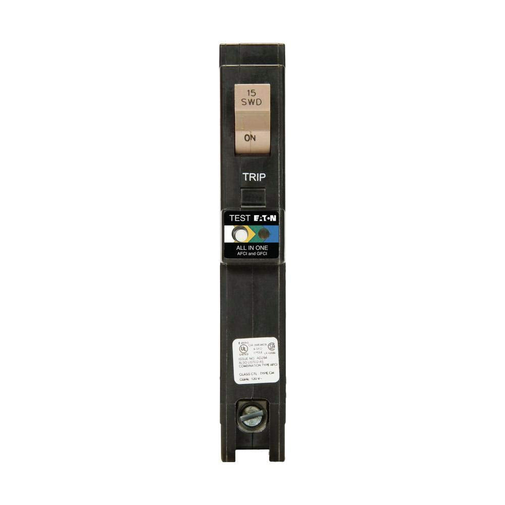 Eaton CH 15 Amp 1-Pole Dual Function (Arc Fault/Ground Fault) Plug-On Neutral Circuit Breaker