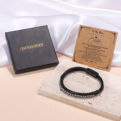 QWNHONEY Morse Code Bracelet Always Remember Bracelet Father'S Day Birthday Graduation Valentines Day Anniversary Christmas Leather Cuff Bangle I Love You Jewelry Gift for Man Him 7.5 Inches