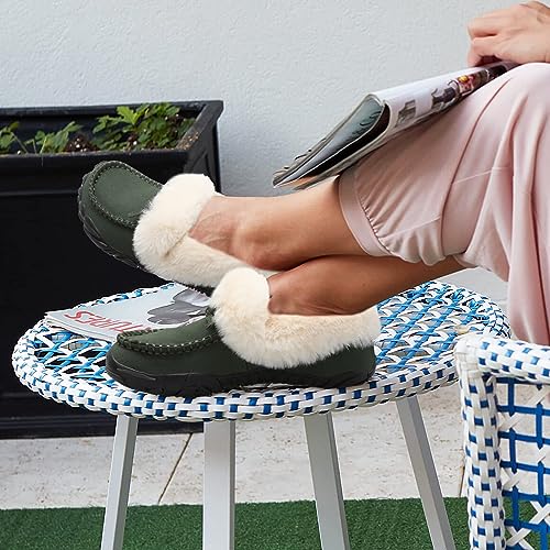 BARERUN Womens Moccasins Shoes Womens Moccasins Shoes Slipper Boots for Women Suede Winter Boots for Women Green Women Size 7