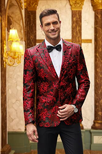 COOFANDY Men's Floral Tuxedo Jacket Rose Embroidered Suit Jacket Wedding Prom Sport Coat Dinner Party Blazer