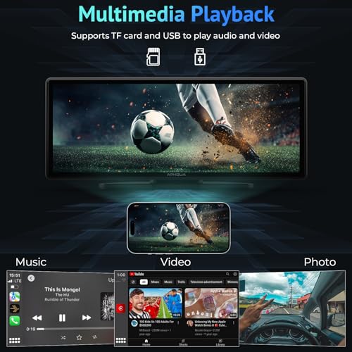 [Upgrade]-Newest Wireless Portable Carplay and Android Auto,Carplay Screen with Mirror Link/AUX/FM,7‘’Touchscreen Bluetooth 5.0, Car Play Screen