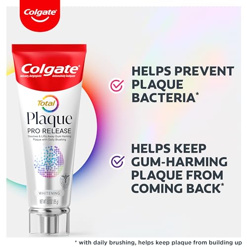 Colgate Total Plaque Pro Release Whitening Toothpaste, Whitening Anticavity Toothpaste, Helps Reduce Plaque and Whitens Teeth, 1 Pack, 3.0 Oz Tube