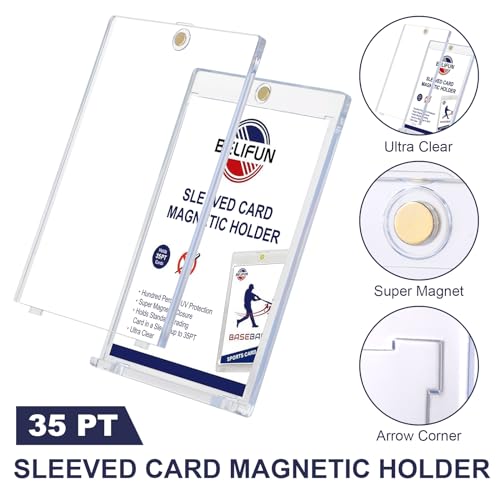 20-Pack One Touch Sleeved-Card Magnetic-Holders - 35PT Trading Card Holders, UV Protection Clear Acrylic Card Cases, Magnet Case Protectors for Game Cards, Baseball Cards, Sports Cards, Standard Cards