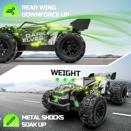 DEERC Remote Control Car, 2.4Ghz Glowing RC Cars W/ 2 Rechargeable Batteries for 40 Min Play, All Terrain Off-Road Monster Truck Toys for Boys Kids Age 4-7 8-12 Birthday Xmas Gift