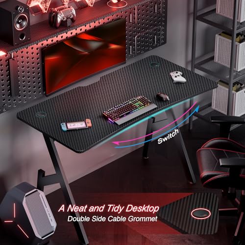 HLDIRECT 32 Inch Gaming Desk with Carbon Fibre Surface- A Shaped Gamer Desk Computer Workstation Home Office Ergonomic PC Desk Simple Gaming Table Home Office Desks