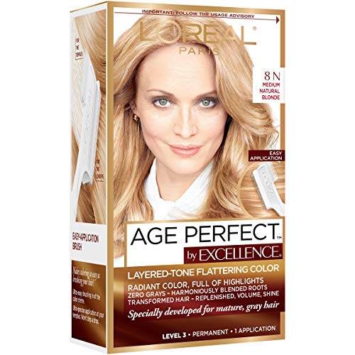 L'Oreal Paris Excellence Age Perfect Layered Tone Flattering Color, 8N Medium Natural Blonde Set (Packaging May Vary)