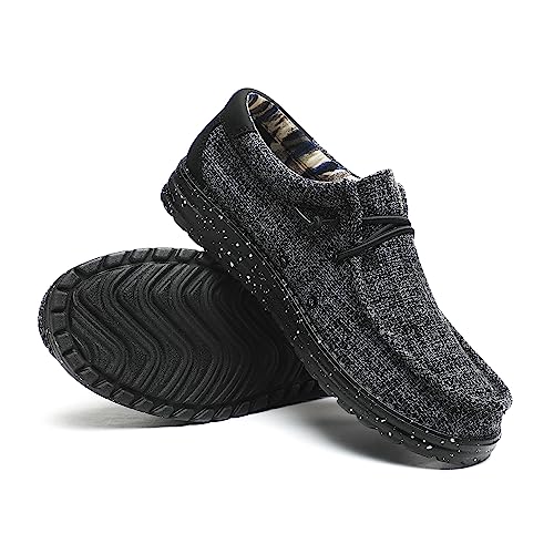 Men’s Machine Washable Slip On Lace Up Casual Loafer Breathable Travel Canvas Shoes for Men Comfortable and Stylish Summer Loafers Lightweight Black Size 7