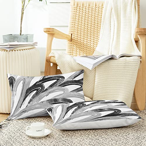 CaliTime Throw Pillow Cases Pack of 2 Cozy Fleece Two-Tone Abstract Feather Decorative Cushion Covers for Couch Bed Sofa Farmhouse Decoration 18 X 18 Inches Smoke Blue Sage Green Taupe Living Coral