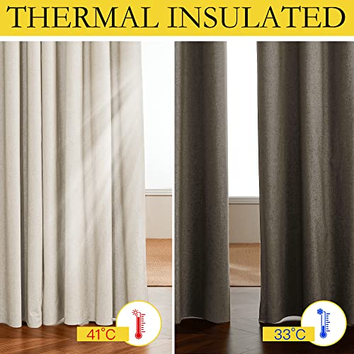 NICETOWN 100% Absolutely Blackout Linen Curtains with Thermal Insulated White Liner, Beige, 52" Wide by 48" Long, 2 Pieces, Anti-Rust Grommet Natural Burlap Fabric Window Drapes for Bedroom/Kids Room