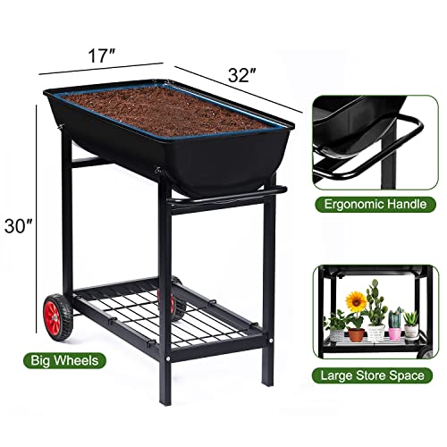Aveyas Metal Raised Planter Box on Wheels with Complete Gardening Kit, Elevated, Mobile Garden Bed Cart with Legs - Ideal for Indoor & Outdoor Patio, Backyard Planting of Vegetables, Herbs, Flowers