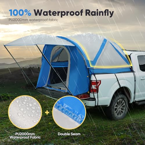 Quictent Pickup Truck Tent for Full Size Short Bed (5.5'-5.8'), Waterproof PU2000mm 2-Person Sleeping Capacity Truck Bed Tent with Removable Awning, Rainfly ＆ Storage Bag Included