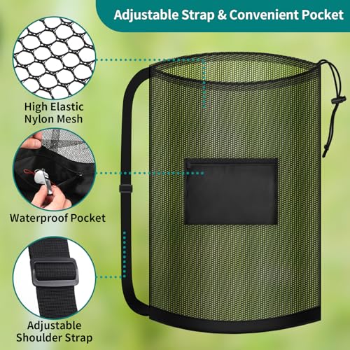 Extra Large Soccer Ball Bag, 40" x 30" Drawstring Mesh Ball Bag with Pocket, Heavy Duty Sport Net Sack for Coaches, Storage Bag for Basketball, Volleyball, Gym Equipment, Swimming Gear (1)