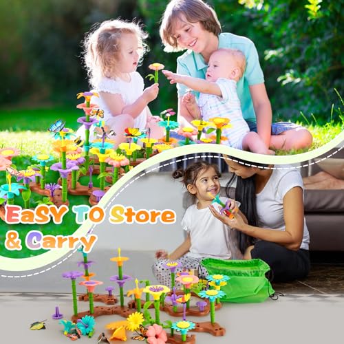 Funsland Kids Garden Toys for 3 4 5 6 7 Years Old - 272 PCS Flower Building Set for Toddler Girl Toys