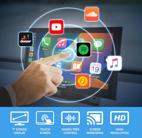 Carflix Portable Wireless CarPlay Screen for Car- 7 Inch Car Play Screen & Stereo Compatible with Android Auto and Apple CarPlay - Bluetooth, Navigation Screen for All Vehicles (7 Inch)