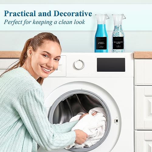GIXSEGIE Laundry Detergent Dispenser Bottle 20oz with Waterproof Label for Laundry Detergent Soap Fabric Softener Bleach Scent Booster Beads, Sturdy PET Bottle for Laundry Room Decor 2 Pack Black