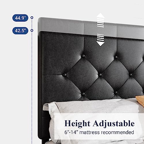Allewie Upholstered Queen Size Platform Bed Frame with 4 Storage Drawers and Headboard, Diamond Stitched Button Tufted, Mattress Foundation with Wooden Slats Support, No Box Spring Needed, Black Brown