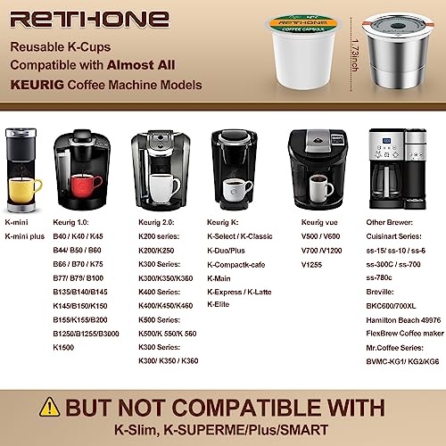 RETHONE K Cup Reusable Coffee Pods, Stainless Steel Reusable K Cups Coffee Filter Compatible for Keurig 1.0 & 2.0 Coffee Makers BPA-Free Refillable Coffee Filters (1 Pack)